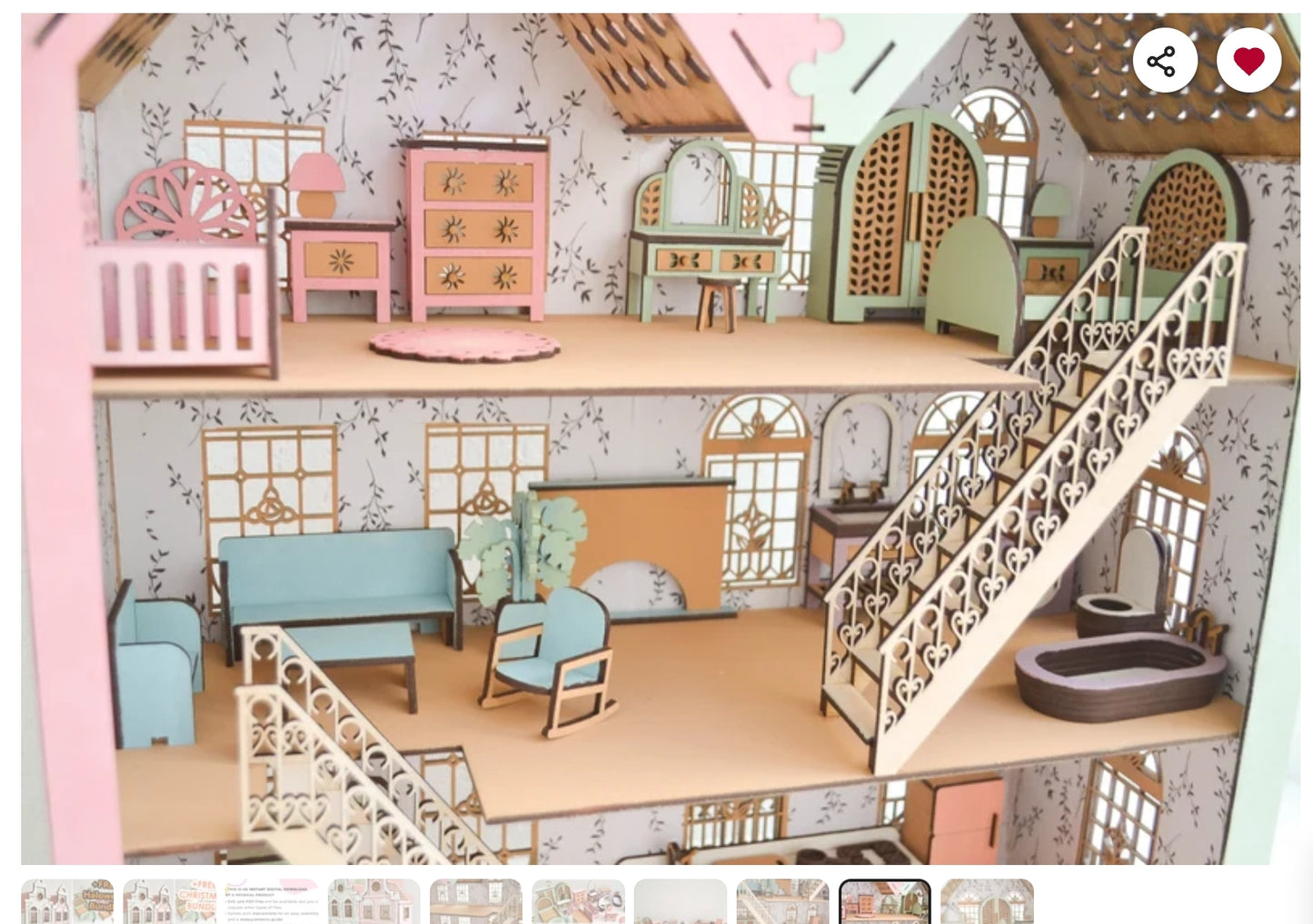 Wooden Dollhouse with Furniture | Multi-Storey Miniature Play House for Kids