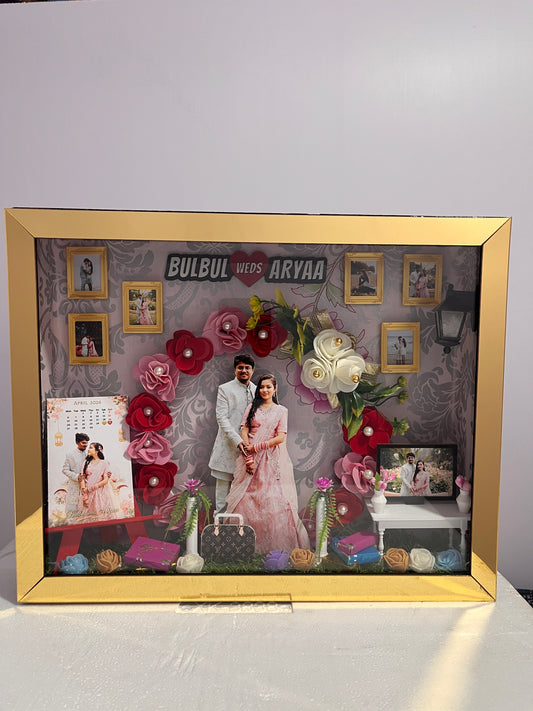 Personalized 3D Wedding Anniversary Shadow Box with LED Lights & Miniature Decor